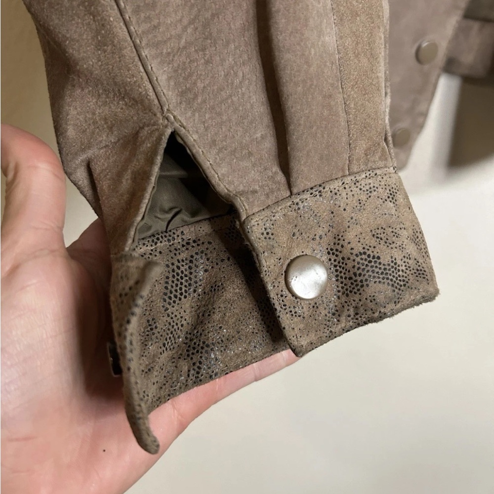 Vintage 90’s CHIA Cropped Brown Suede Leather Jacket Snake Print Panel Korea XS - Picture 10 of 16